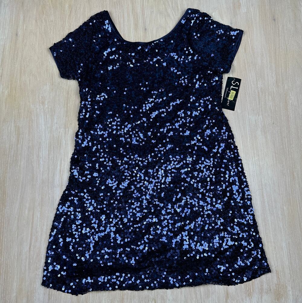 NWT S.L. Fashions Sequin Short Sleeve Party NYE Glitzy Dazzling Shift Dress 20W